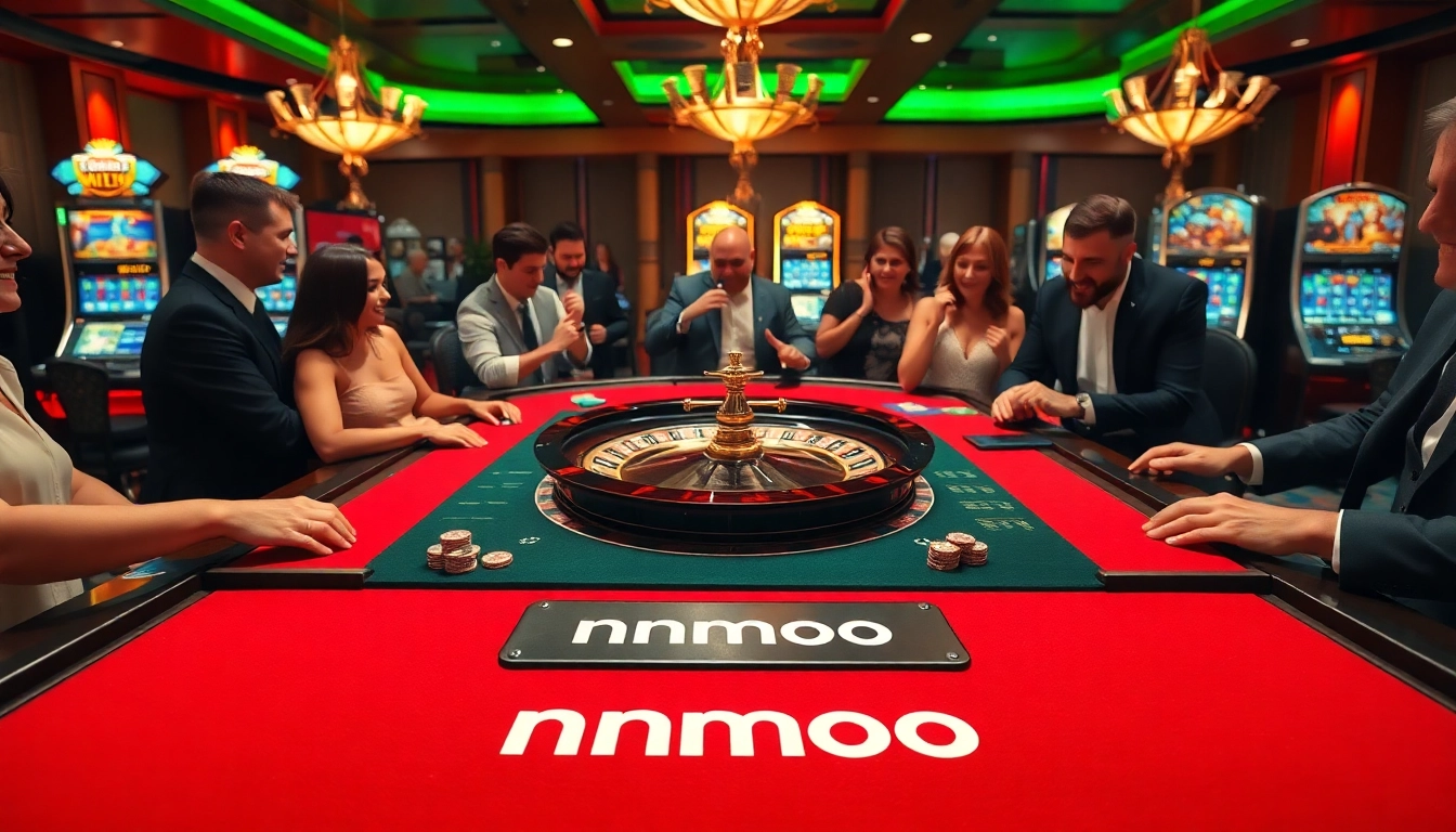 Players enjoy the thrilling atmosphere at mmoo casino with vibrant roulette and poker action.