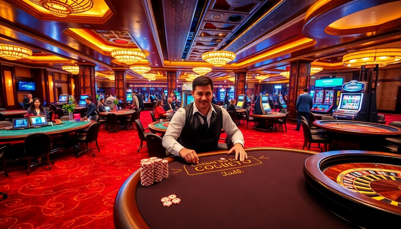 Experience the thrill of gambling at F8bet with vibrant casino tables and excited players.