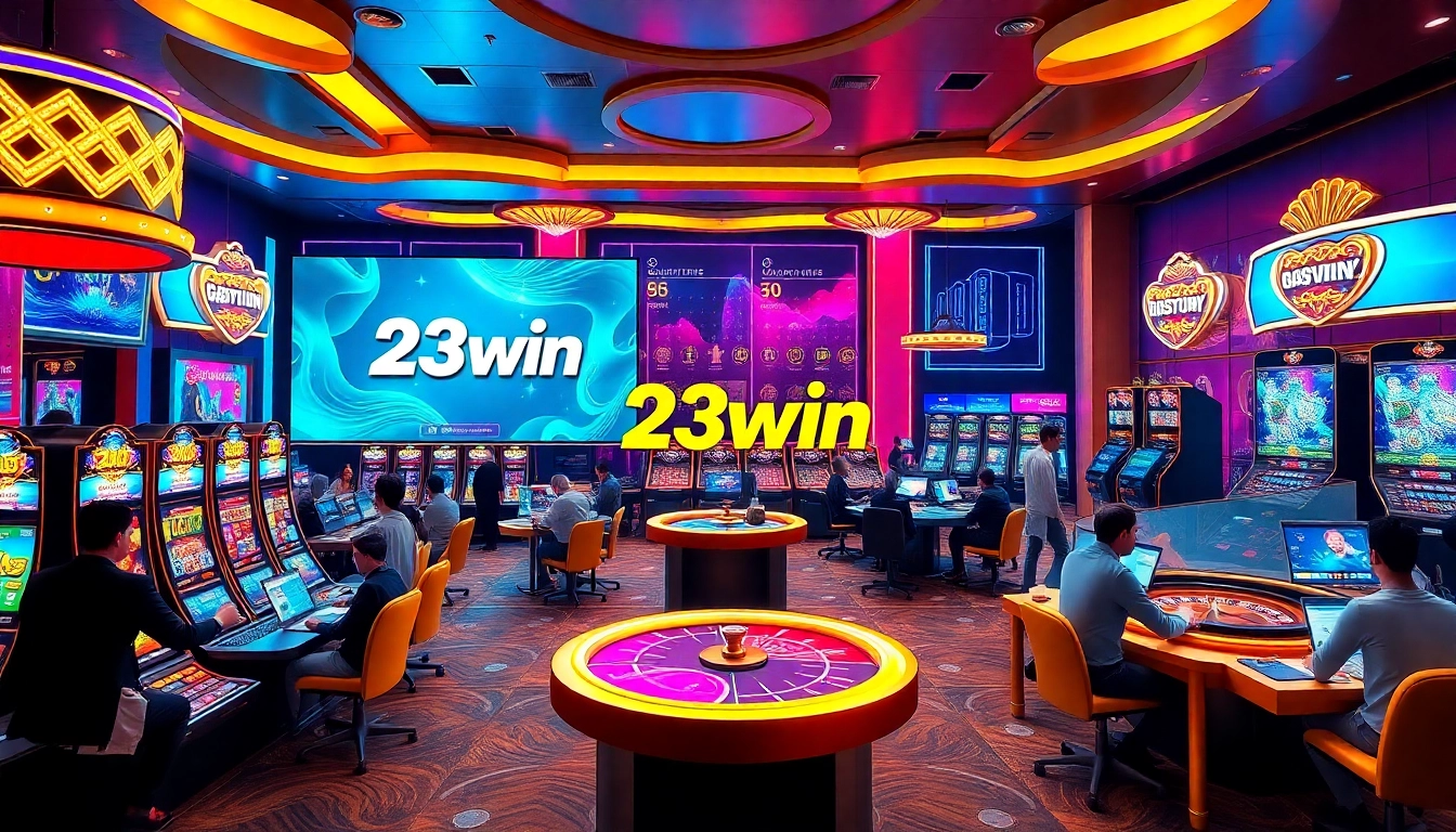 Experience excitement with 23win’s vibrant online casino environment showcasing thrilling gambling activities.