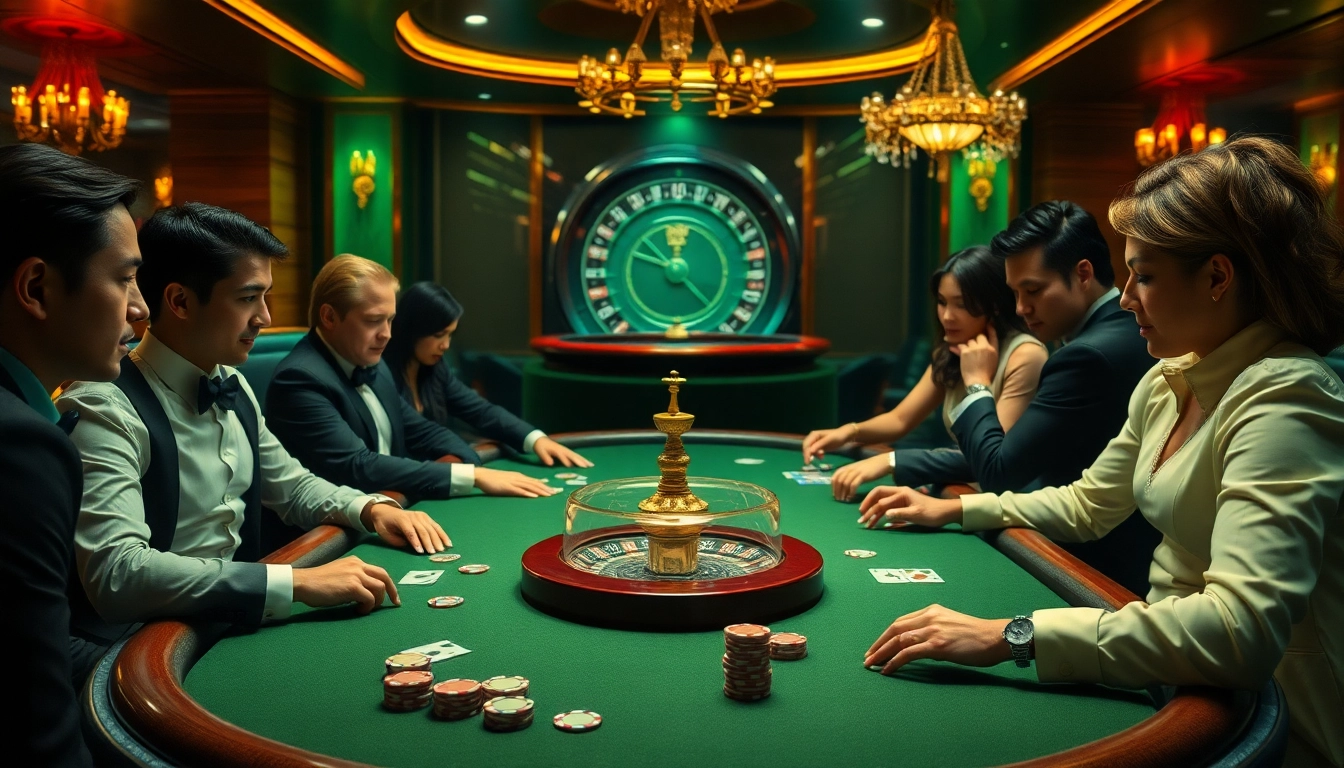 Experience the thrill of สมัคร เว็บตรง mk8 at a luxurious poker table in this vibrant casino scene.