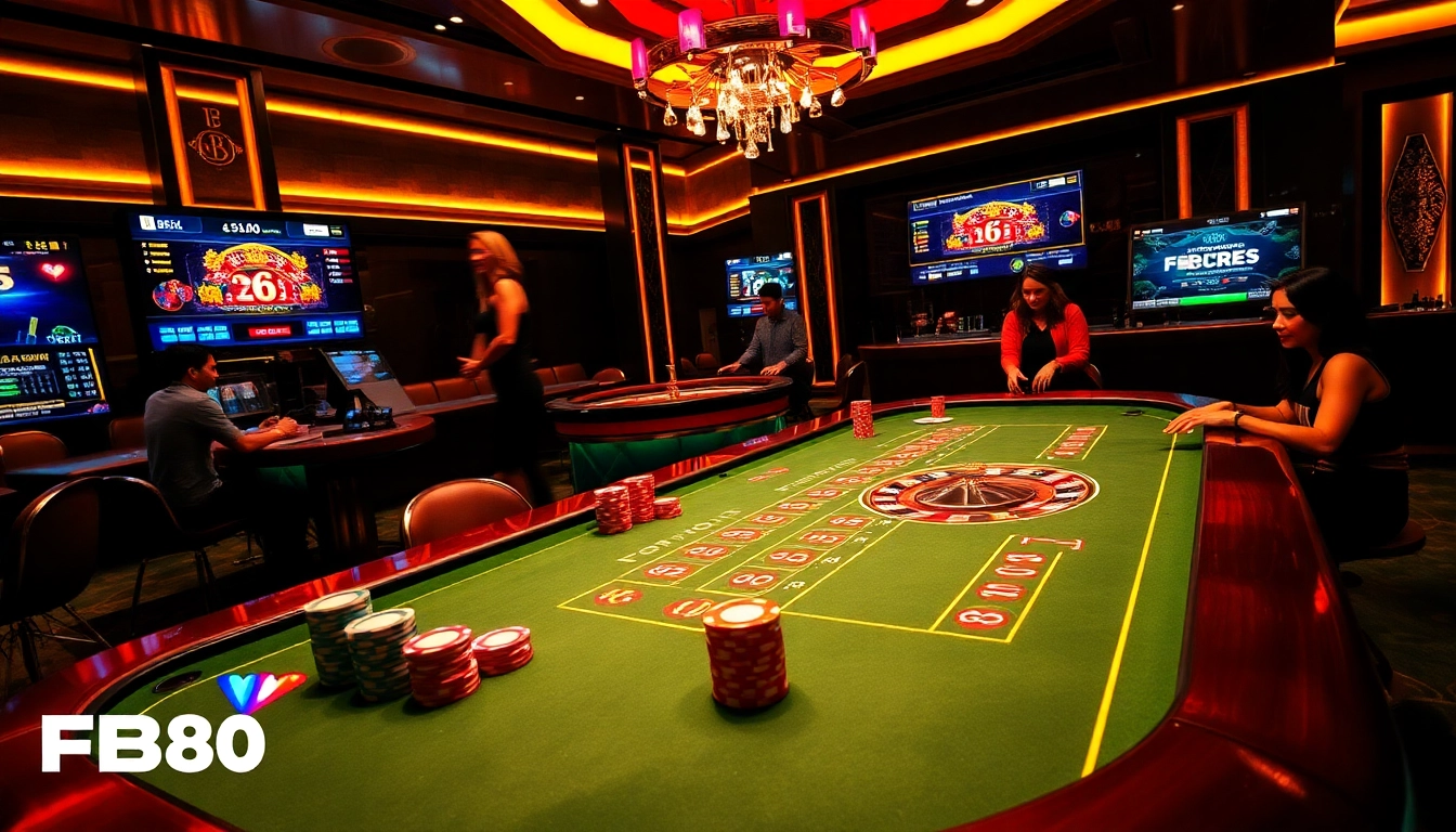 Experience the thrill of gambling at FB68 with vibrant casino tables and professional betting action.