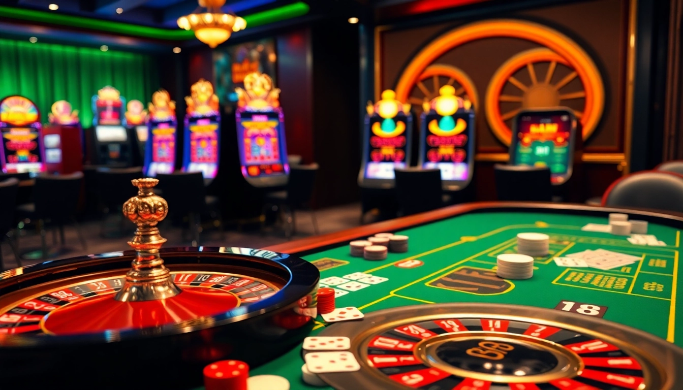 Experience luxury gaming at NHÀ CÁI HBBET with vibrant casino tables and thrilling slot machines.