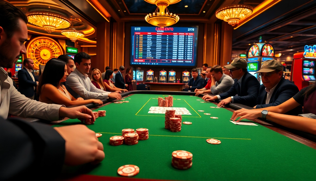 Betting thrillingly on tỷ lệ bóng đá at a vibrant casino table with poker chips and cards.