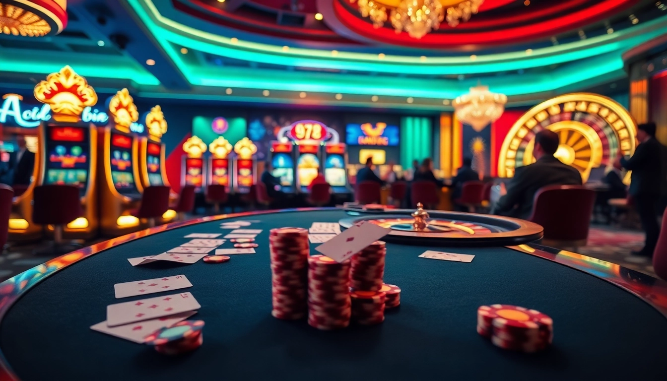 Exciting gameplay at 78king casino with poker chips and cards on a table.