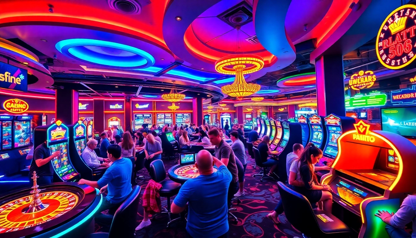 The vibrant gaming area at uu88 com with players engaged in thrilling casino activities.