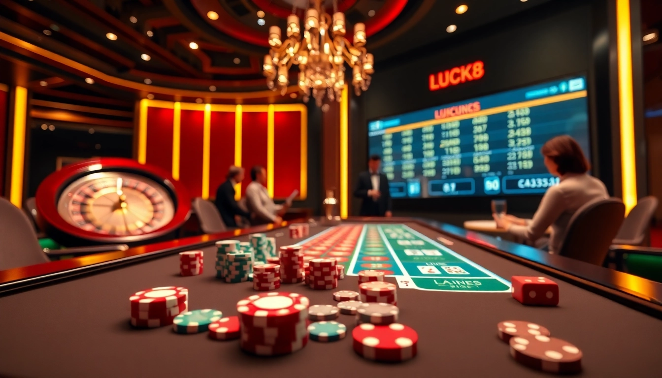 LUCK8 players enjoying an immersive online casino experience with vibrant gaming elements.
