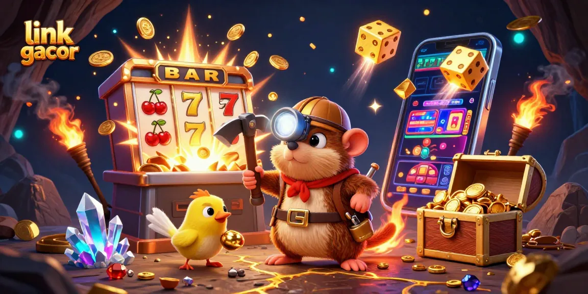 Experience the thrill of link gacor with a treasure hunter mole and jackpot slot machine exploding with rewards.